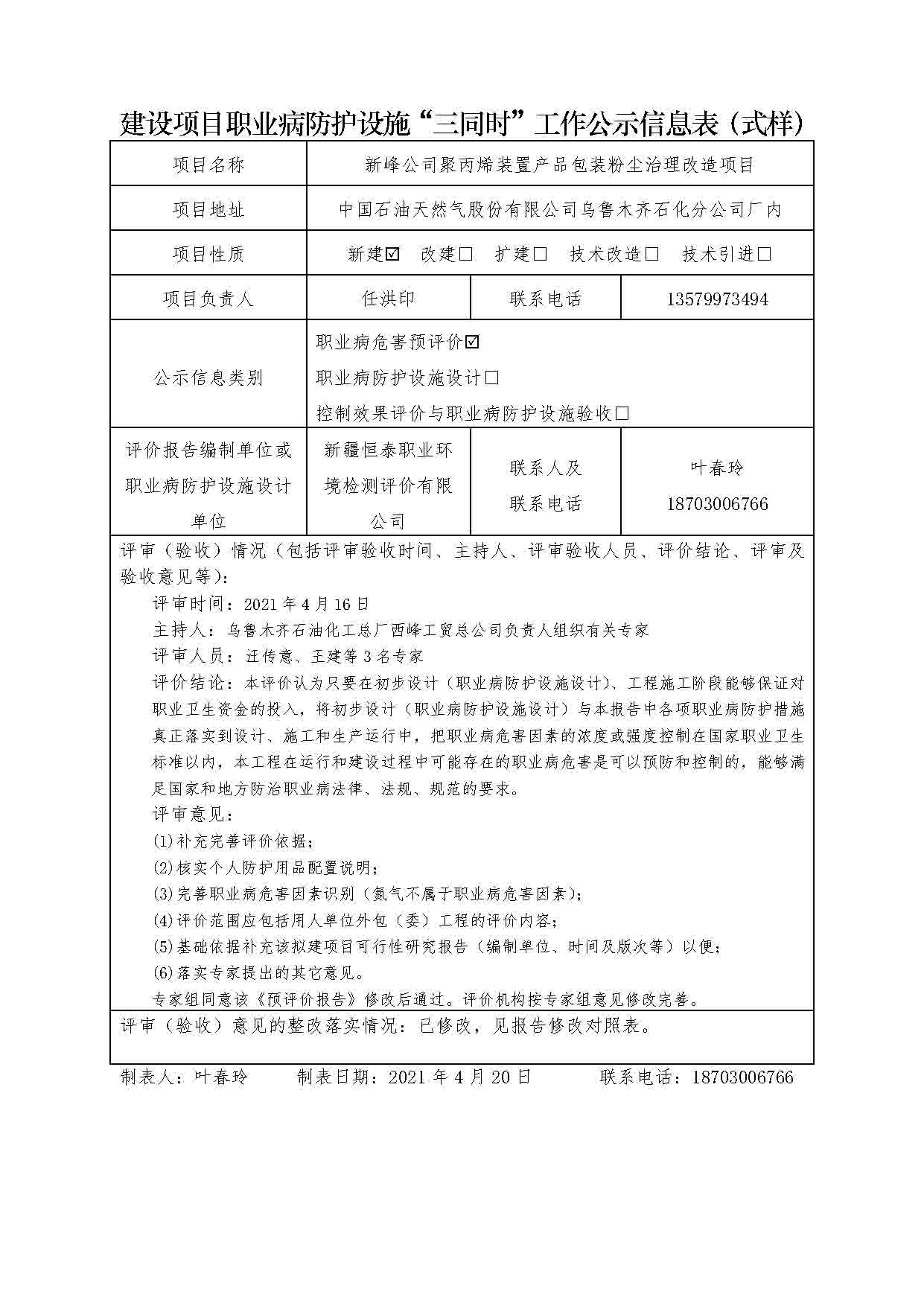 新峰公司聚丙烯裝置產(chǎn)品包裝粉塵治理改造項(xiàng)目職業(yè)病危害預(yù)評(píng)價(jià)